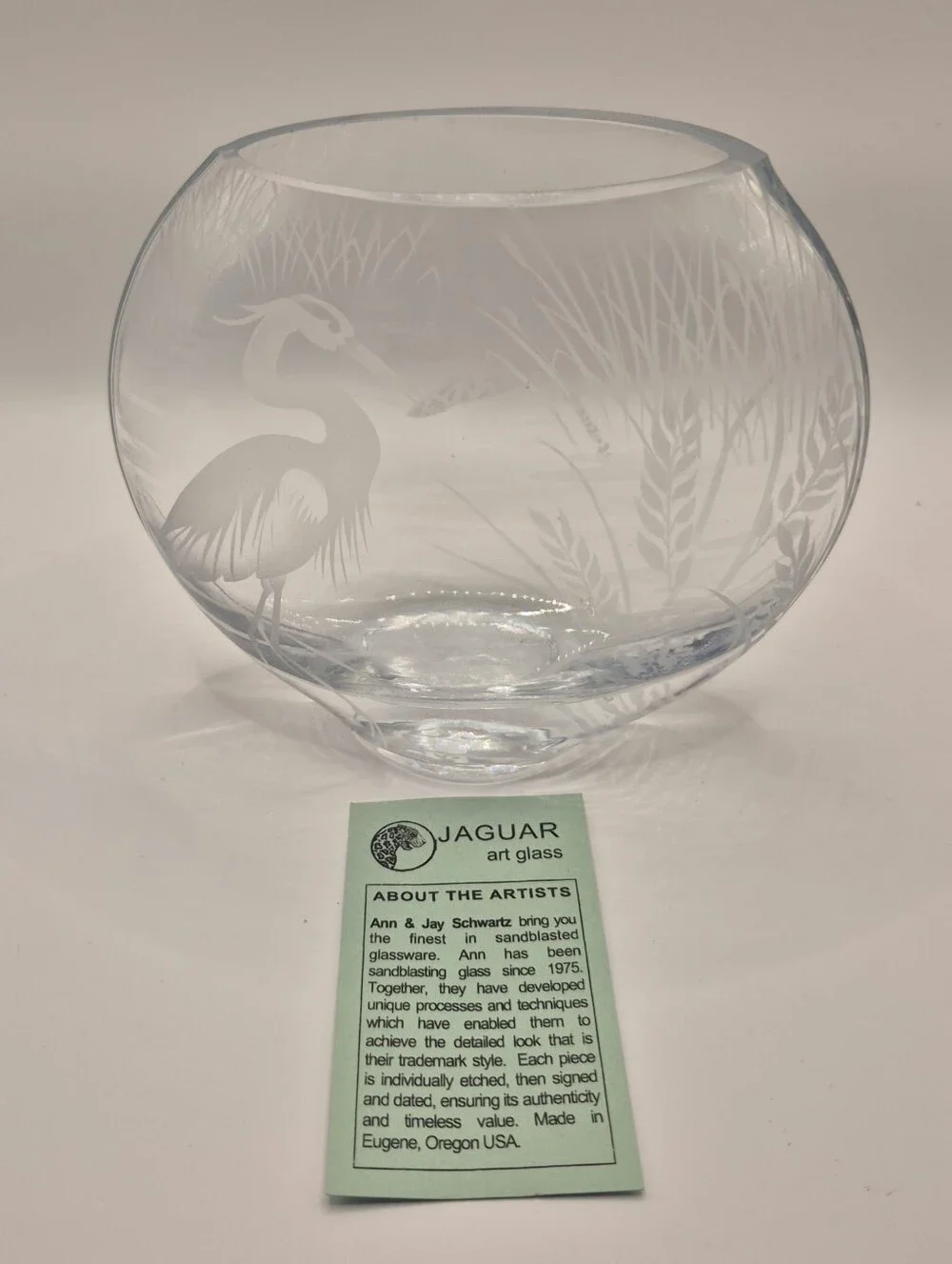 Etched Heron Glass Bowl - Clear